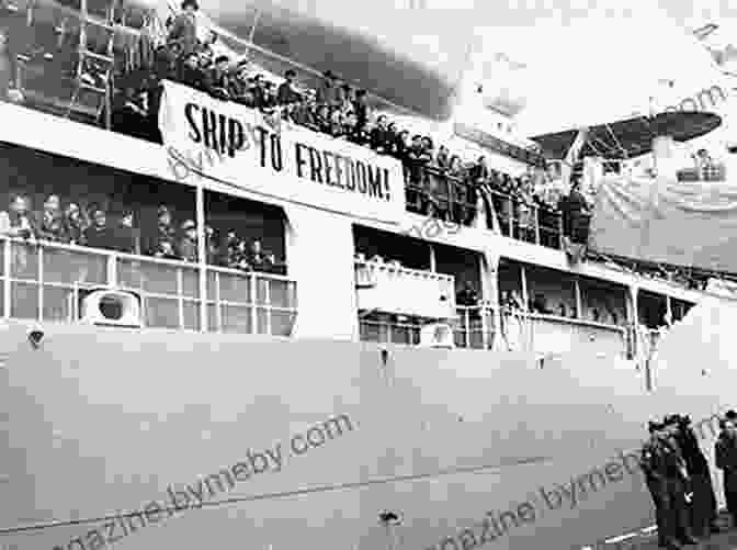 A Group Of Displaced Persons Gather On The Deck Of A Ship Bound For America. Displaced Persons: An Immigrant Journey To America