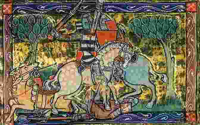 A Page From An Illuminated Manuscript Featuring A Vibrant Depiction Of Knights In Battle. Medieval Ornament And Design (Dover Pictorial Archive)