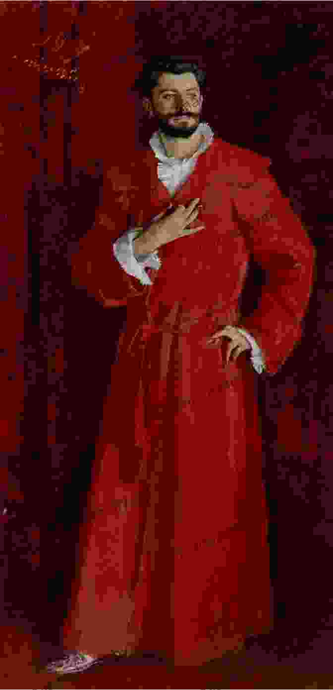 Painting Titled 'The Man In The Red Coat,' A Mysterious Figure In A Vivid Red Coat Standing In A Shadowy Background. The Man In The Red Coat